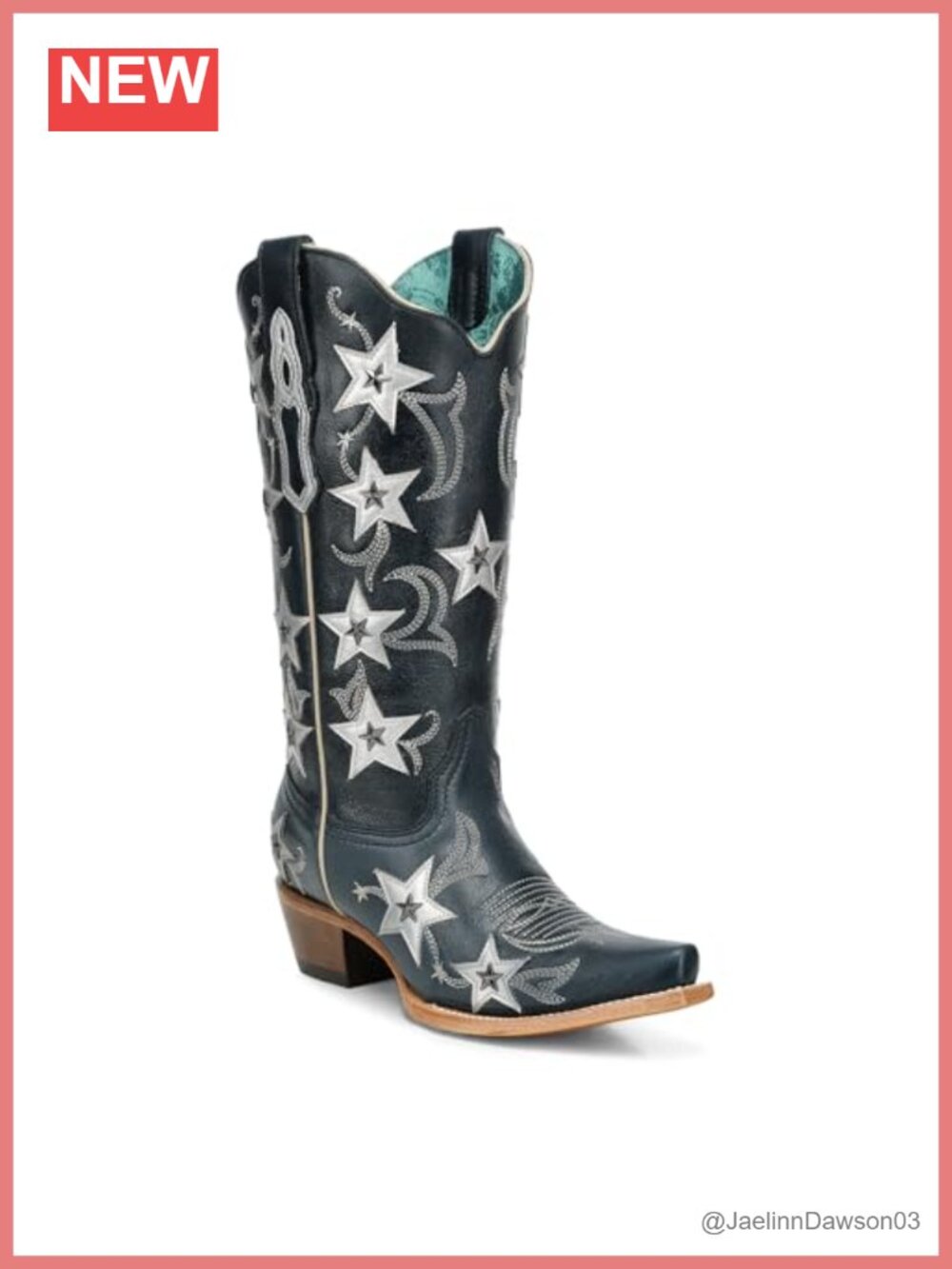 Embroidery Stars Studs Snip Toe Cowboy Boots 13-Inch Shaft Leather